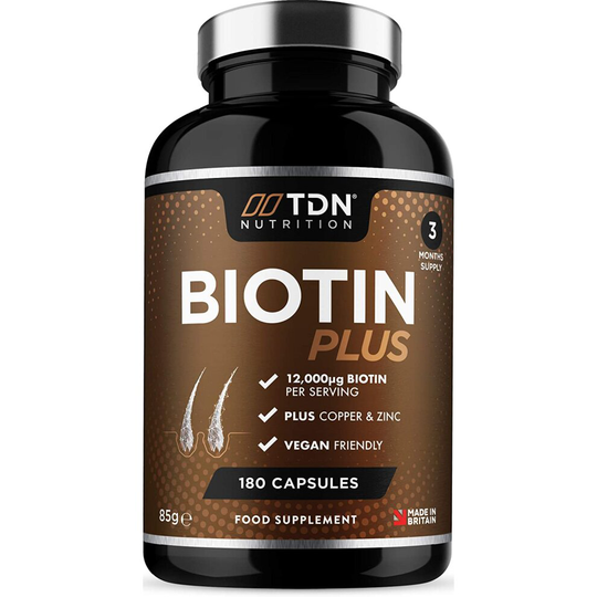 Biotin Tablets for Hair - 12000mcg per Serving - 180 Capsules - UK Made Biotin Hair Growth Supplement - Enhanced with Copper...