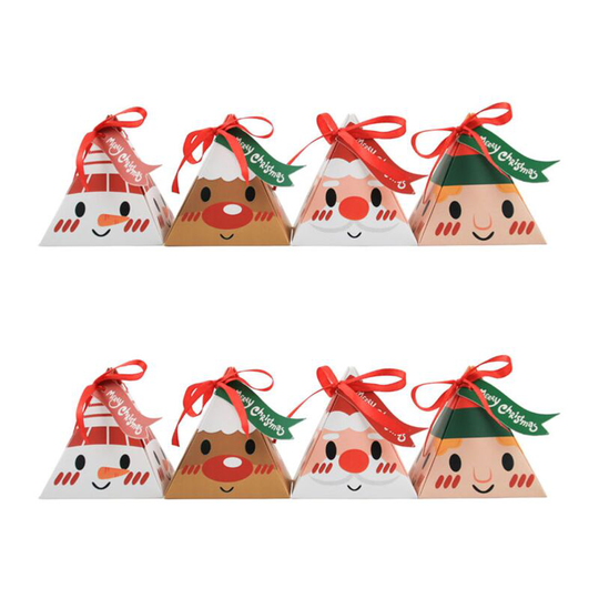 Ilovemilan - 52PCS Christmas Candy Boxes, 4 Styles Christmas Treat Gift Boxes Xmas Paper Boxes with Ribbon Triangle Sweet Boxes for Christmas Party