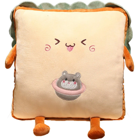 Fun toast travel pillow Hand warmer nap pillow Cute plush bread toy soft washable seat Planet hamster Pillow