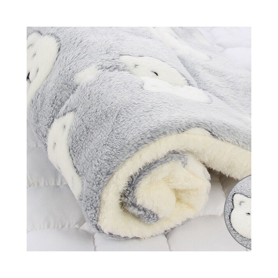 (Grey Bear, 89*68cm) Puppy Pet Blanket Cat Dog Bed Mattress Soft Kennel Fleece Calming Sleeping Mats