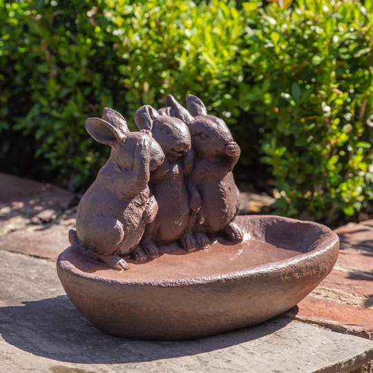 Three Wise Bunnies Birdbath