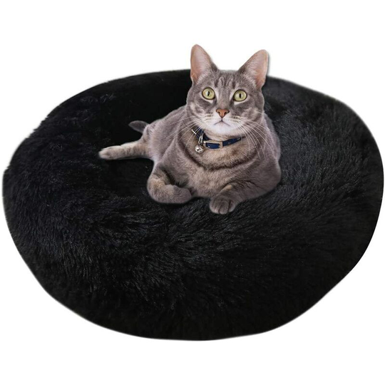 Round Plush Cat Basket for Pet Cats and Small Dogs Cat Bed Cushion Donut Dog Bed Fits for Nest Sofa XH062 (Diameter: 60, Black)
