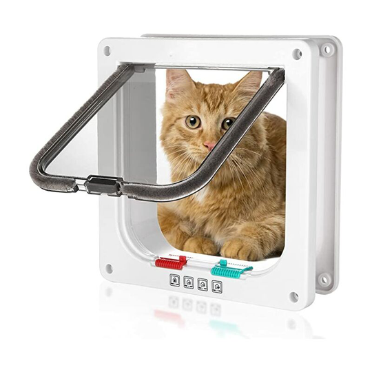 Cat and Dog Pet Doors 4-Way Locking White Medium Cat Doors for Indoor Outdoor Doors Weatherproof Cat Flap Doors for Pets
