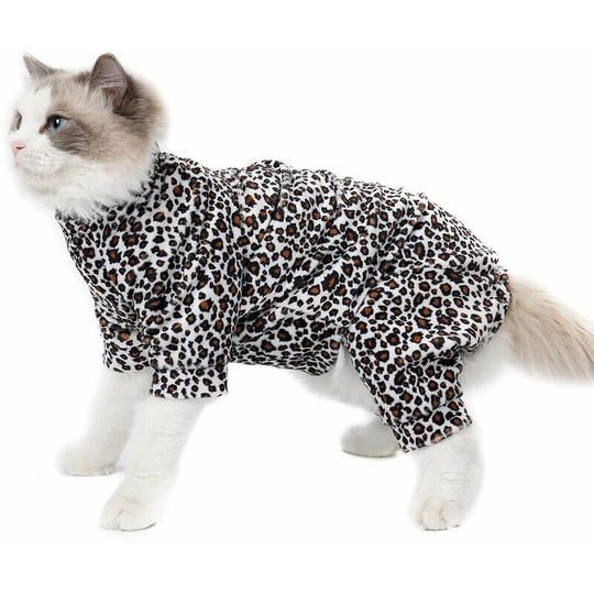 Pet Winter Coat Four Legs Leopard Print Warm Jacket for Cats, Large