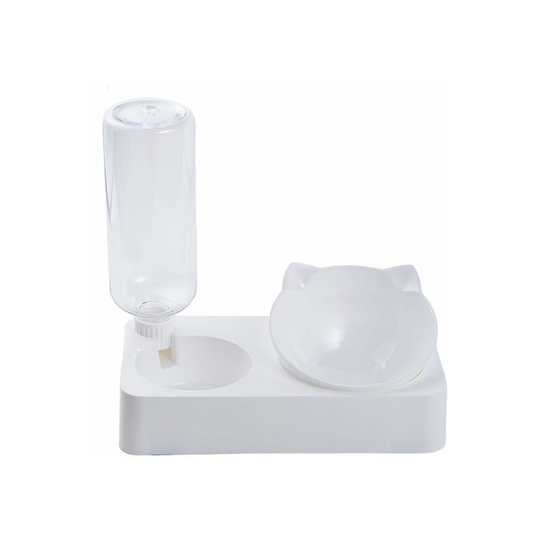 Cat Bowls, Raised Cat Bowl, 15° Tilt Anti Vomiting Cat Bowl, Cat Water Bowl with Automatic Water Dispenser for Cats and Puppies (White)