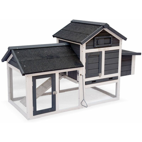 Wooden chicken coop - GALINETTE, for 3 chickens, backyard hen cage, indoor and outdoor space - Anthracite