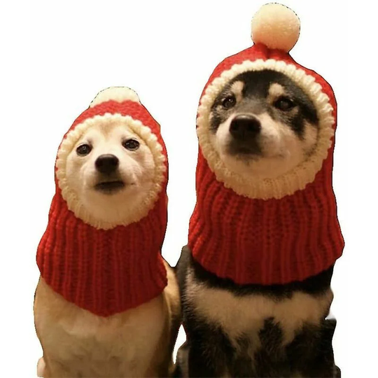 Crochet Christmas Dog Hat Funny Bib Pet Hat with Pompom Red Green Warm Winter Dog Hat Knitted Bib Hats for Pets Men Women (Red, l)