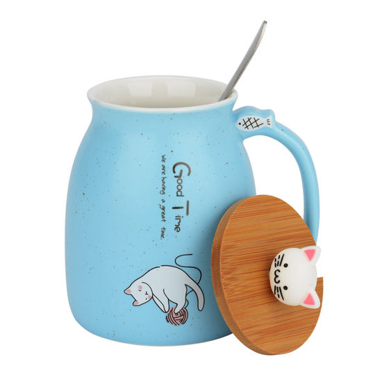 (Sky Blue) Cat Kitten Ceramic Coffee Mug Tea Cup