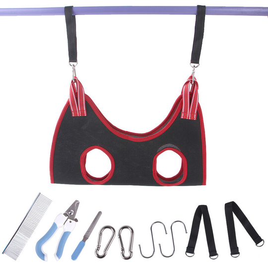 Grooming Hammock for Small Dogs and Cats, 10 in 1 Dog Claw Trimming Hammock, Grooming Harness with Nail Clipper/Trimmer, Nail File and Carabiner (l)