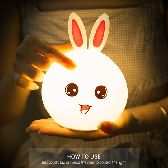 Lifcausal - Colorful Night Light Cute Rabbit Shaped Night Light with Touch Sensor led Soft Silicone Light Birthday Gifts Presents Rechargeable Lamp