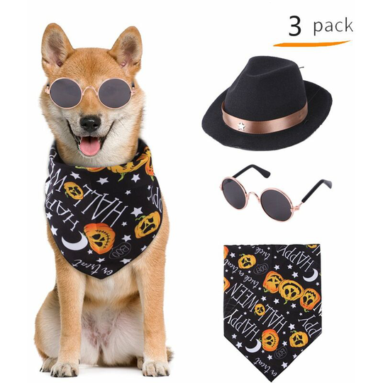 Pet Halloween Costume Set, 3 Piece Set, Hat+Scarf+Glasses, Halloween Christmas Holiday and Pet Cosplay, Puppy Kitten, Style 5