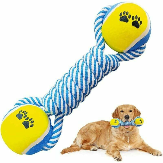 Cotton Rope Dumbbell Chew Toy Toy Bleu