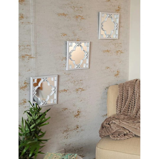 Adelean Plastic Framed Wall Mounted Mirror Set in White