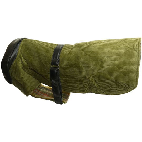 Corduroy And Leather Dog Coat (18in) (Green) - Green - Vital Pet Products