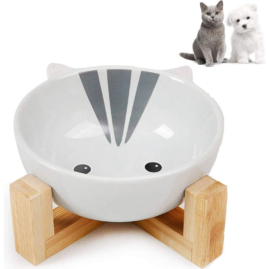 Ceramic Bamboo Cats, Ceramic Pet Bowl, Ceramic Dog Cat Bowls, Ceramic Dog Bowl Set, Cat with Bamboo Stand, Ceramic Dog Bowl (b)