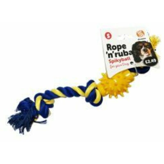 Spikey Rope Dog Toy (One Size) (Blue/Yellow) - Blue/Yellow - Rope N Ruba
