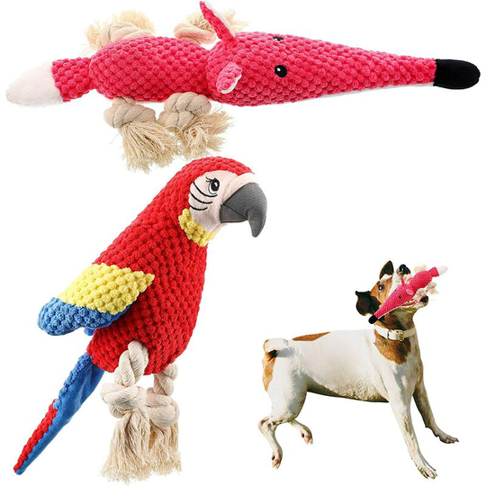 Briday - Squeaky Dog Toys 2 Pieces, Plush Dog Toy Durable Corduroy Dog Chew Toy Animal Rope Toys for Small Medium Dogs Cats Puppy Playing Teeth