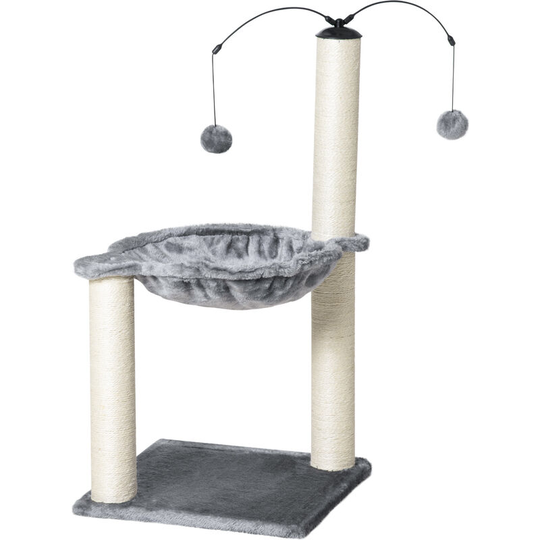 83cm Cat Tree Tower w/ Sisal Scratching Post Hammock Toy Ball - Grey - Grey - Pawhut