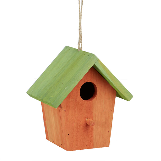 Relaxdays - Colourful Deco Birdhouse, Wooden, Small Bird Feeder, Hanging Spring Decor, hwd: 16 x 15 x 11 cm, Orange/Green