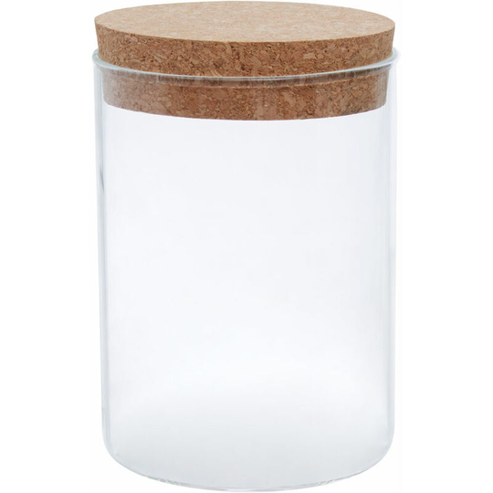 Small Round Clear Glass Jar Small With Renewable Cork Lid For Storage Multipurpose Stylish Lightweight Removable Lid w10 x d10 x h15cm - Premier