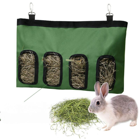 Rabbit Hay Feeder Bag Guinea Pig Small Animal Hanging Storage Bag 600D Oxford Cloth Green