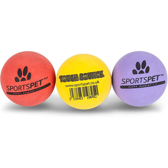 SPORTSPET Tough Bounce - Highly Durable - Premium Non Toxic Rubber Dog Ball - 3pk