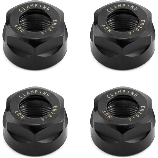 Collet Clamping Nuts, for CNC Milling Chuck Holder Lathe, ER20-A, M25, 4 Pieces, Black