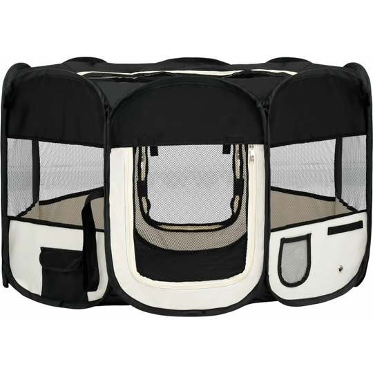 Foldable Dog Playpen with Carrying Bag Black 125x125x61 cm Vidaxl Black