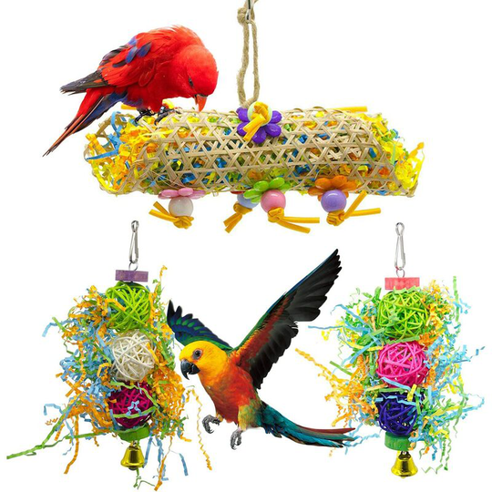 Ilovemilan - 3Pack Bird Chewing Toys Foraging Shredder Toy Parrot Cage Shredder Toy Bird Loofah Toys Foraging Hanging Toy