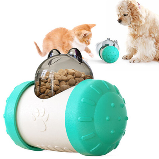 Pet Food Dispenser, Swing Car Bear Tumbler Slow Food Feeder Toy, Pet Training Toys Interactive Rolling Cats and Dogs Food Leaker Toys, blue