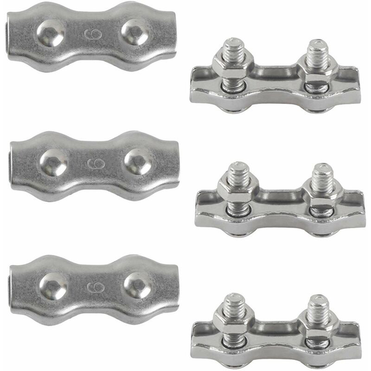 M6 Duplex Clips Cable Ties 304 Stainless Steel Duplex Rope Clamps for Wire Rope Clotheslines Hanging Sun Sails Fixed Patio 6pcs