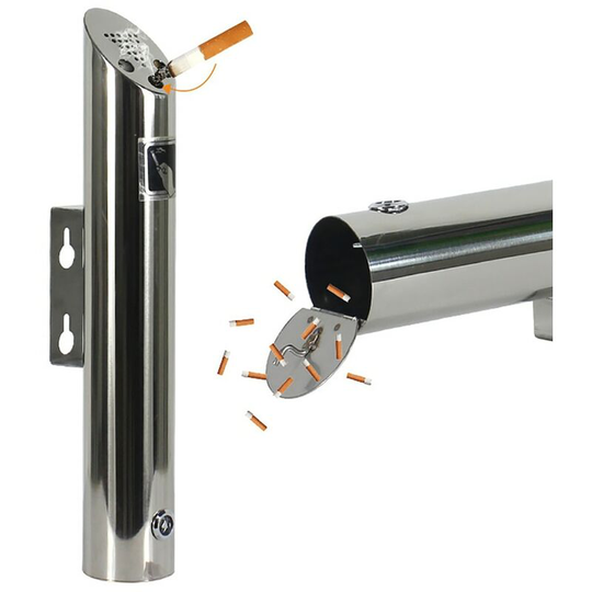 Outdoor Cylinder Wall Mounted Ashtray Stainless Steel Cigarette Ash Bin Outside Patio Public Cigarette Ash Tray Bin Ashtrays