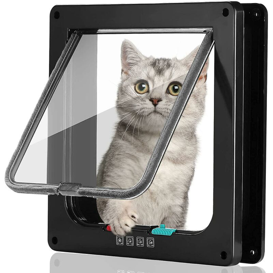 Cat Door Small Pet Entry and Exit Security Gate Over Doors and Windows, Black s