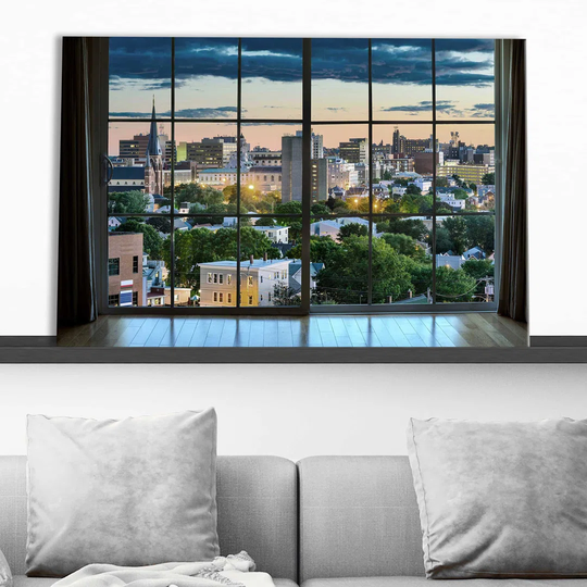 Portland, Maine, USA Downtown Skyline Window - Wrapped Canvas Photograph Print