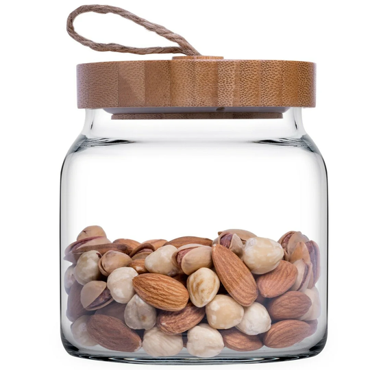 3 X WOODY Storage Jar With Wooden Lid 575Ml