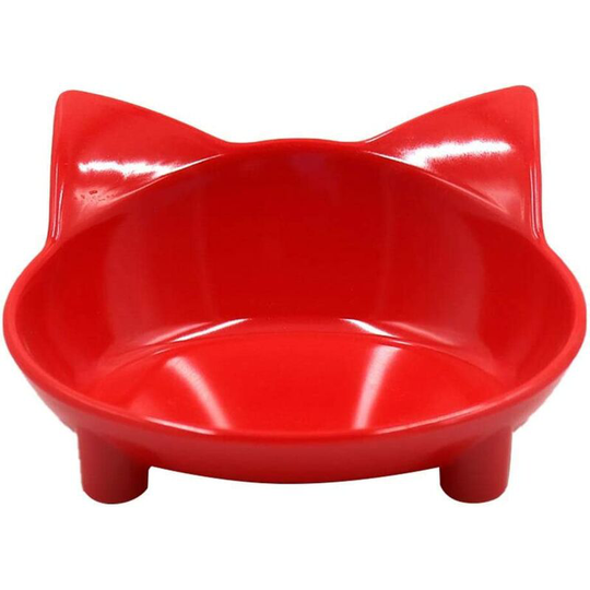 Shallow Cat Bowl Flat Mouth Cat Bowl Kitten Cat Bowl Non-slip Water Melamine Bowl , Red