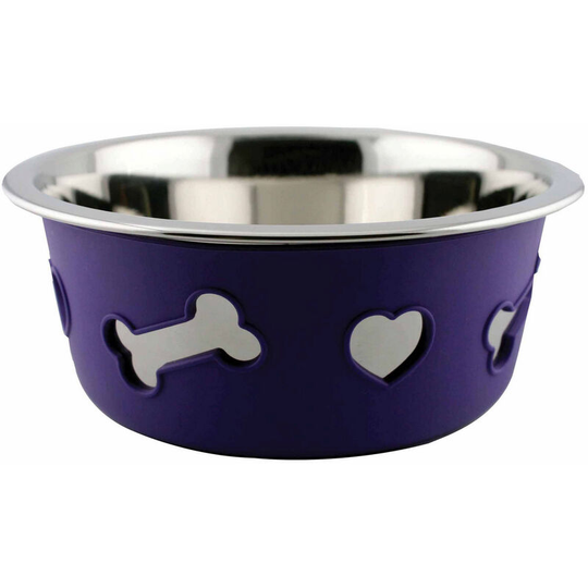 Weatherbeeta Non-slip Stainless Steel Bone Dog Bowl (21cm) (Dark Purple) - Dark Purple