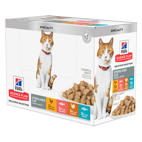 Hill's Science Plan Sterilised Cat Young Adult - Saver Pack: Chicken, Salmon, Turkey & Trout 48 x 85g