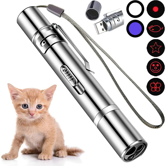 Cat Toys, Laser Pointer, Recharging Interactive Cat Laser Toy for Indoor Cats and Dogs to Chase, 3 Light Modes(5 Switchable Red Patterns, Blue Light