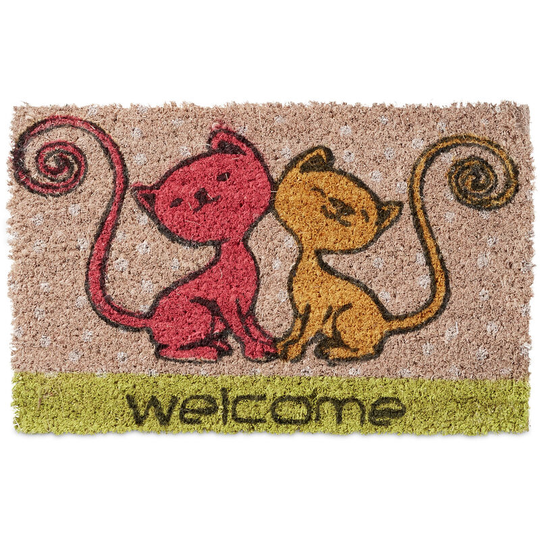 Relaxdays - Kids Childrens Mini Doormat Coir with Cat Theme as Welcome Mat Anti-Slip Robber Underside 1.5 x 40 x 25 cm, Motif: Cats