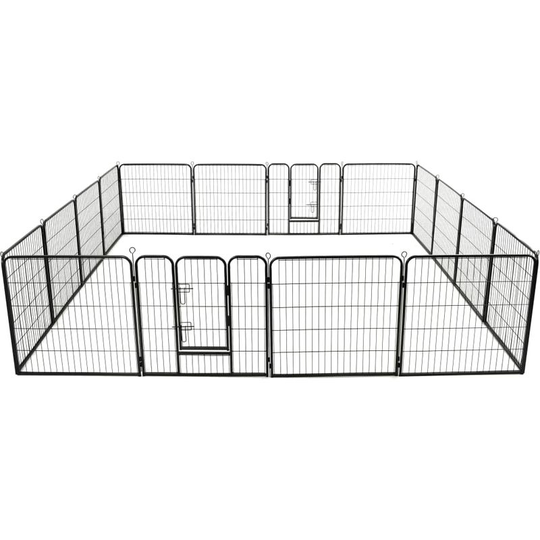 Hommoo - Dog Playpen 16 Panels Steel 80x80 cm Black