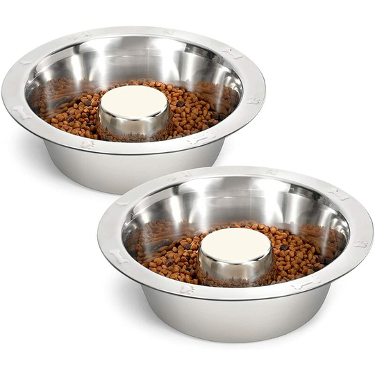 2 Pieces Stainless Steel Large Dog Bowl, Durable Metal Dog Bowl Slow Feeding Bowl Stops Large Sips of Dog Food and Water