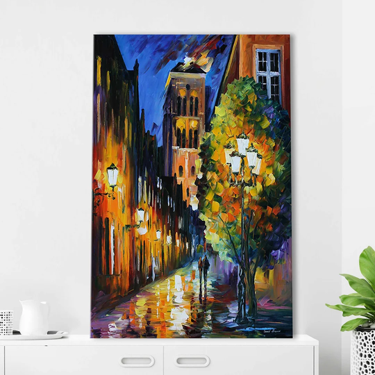 The Lights of the Old Town by Leonid Afremov - Wrapped Canvas Painting Print