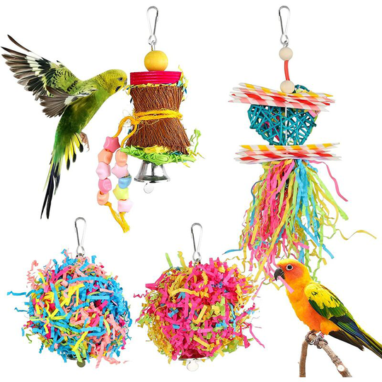 Ilovemilan - 4 Pack Bird Shredder Toys Small Parrot Chewing Toys Parrot Cage Foraging Hanging Toy for Small Bird Parakeets Parrotlets Lovebirds