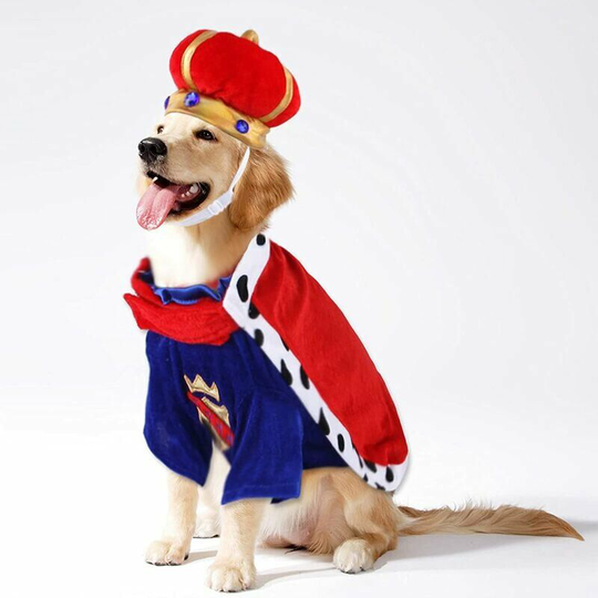 Bearsu - Pet Costume King Cloak And Adjustable Crown Funny Holiday Clothes for Small Large Dogs Cosplay Party Halloween Christmas Photo Props (s)