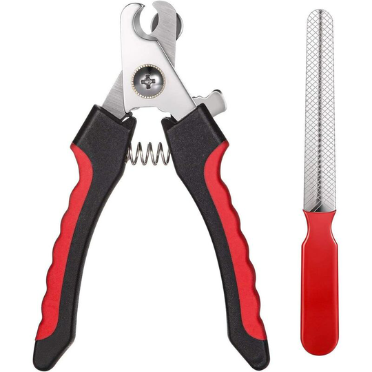 Nail Scissors, Pet Nail Scissors, Stainless Steel Nail Clips with Nail File and Safety Limit, for Dog, Cat, Bird, Rodent and Any Size of Claw (Red)