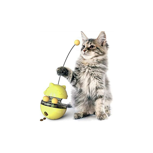 Interactive Cat Toys Tumbler Leaky Food Ball with Teasing Wand, Funny Slow Food Feeder Cat Stick Toy for Cats Kitten Exercise Interactive Game