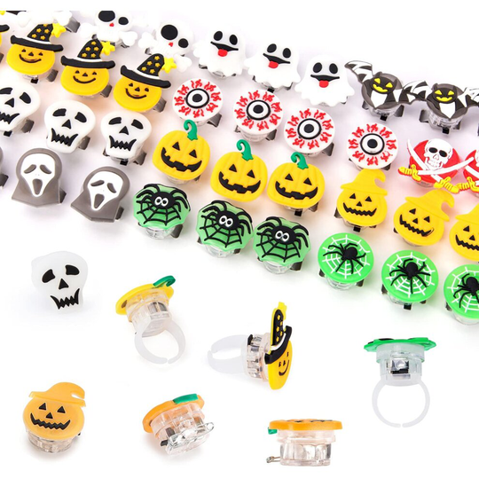 CRRMW Led Flash Rings Brooches Necklaces Glow in Dark Halloween Party Supplies Non Candy Halloween Treats Goodie Bag Fillers 68pcs