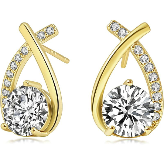 FVO - S925 Sterling Silver Stud Earrings With Hypoallergenic Zircon Gold Simulation Diamond Stud Earrings For Women