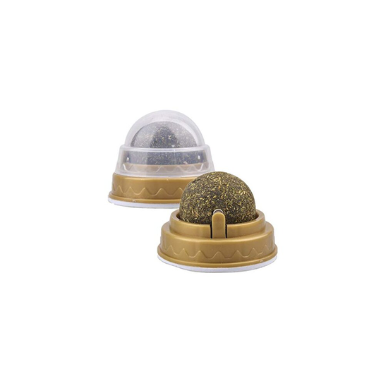 NA 2 Pieces Catnip Toys Balls, Self-Adhesive Edible Catnip Toys Rotatable Natural Mint Leaf Rotating Interactive Cat Toy for Cats Kitten
